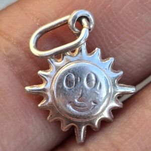 Adorable vintage 925 sterling silver puffy double-sided smiling sun charm pendan